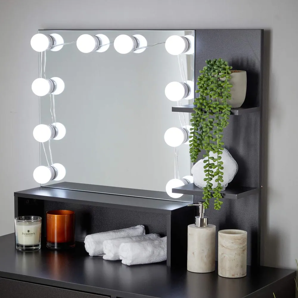 Sophia Single Door Dressing Table Set with LED Mirror - Black