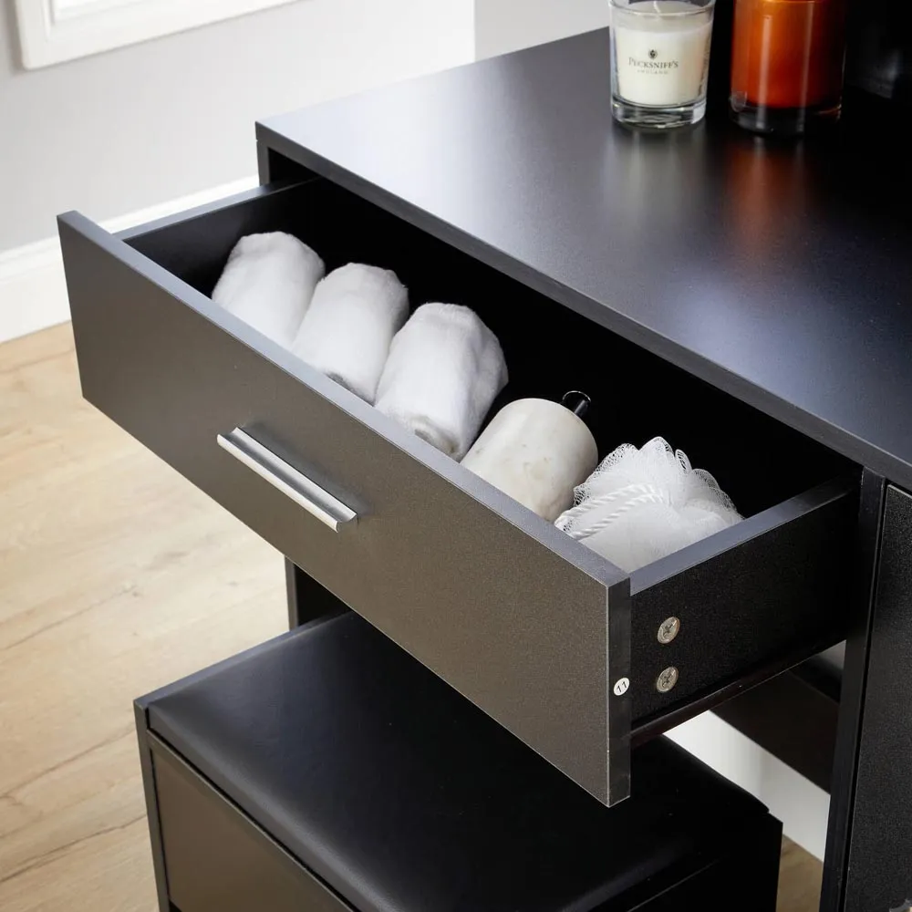 Sophia Single Door Dressing Table Set with LED Mirror - Black