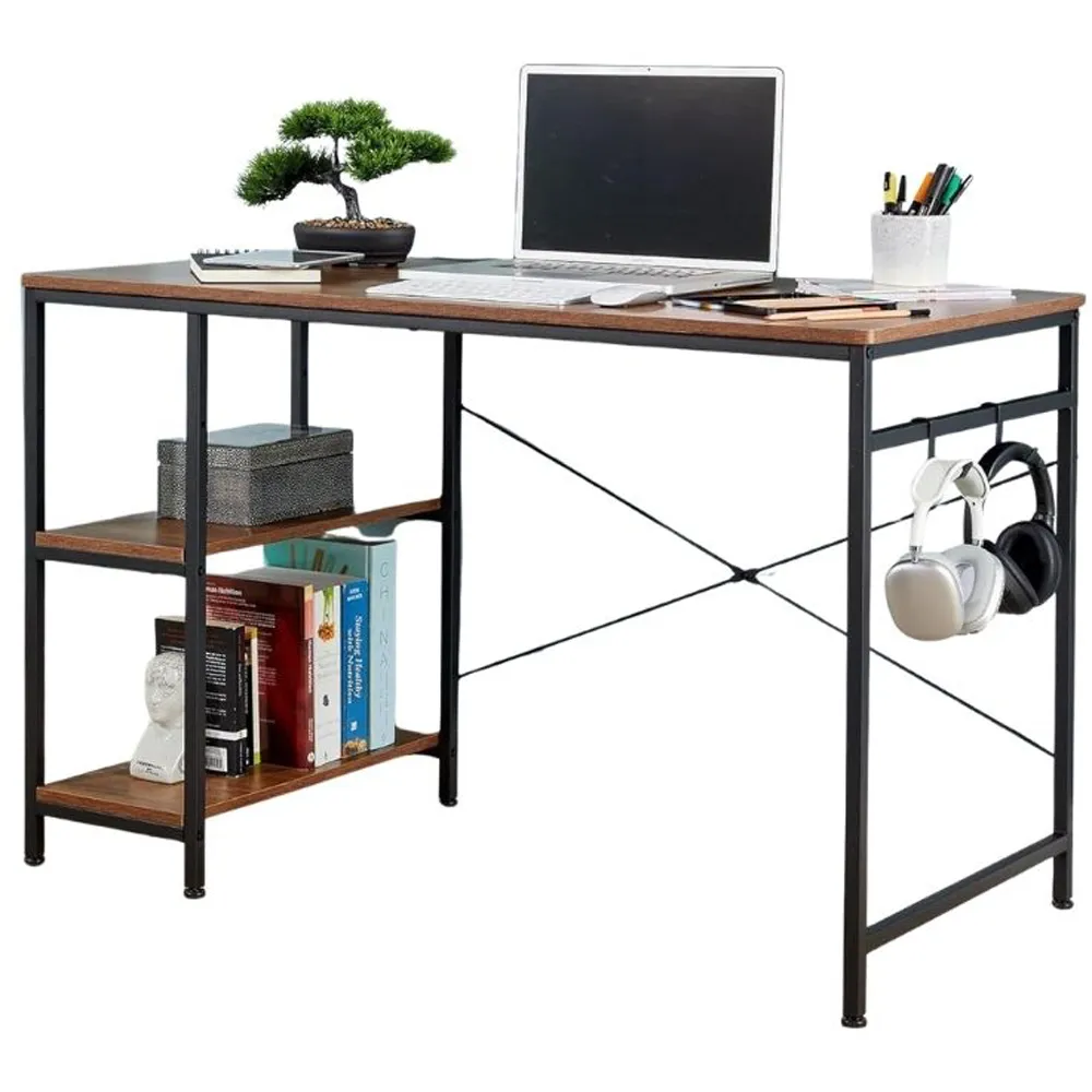 Stanton 2 Shelf Computer Desk with Hook - Dark Oak, MDF