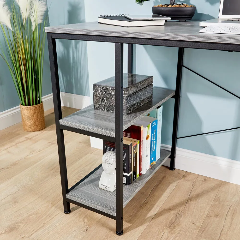 Stanton 2 Shelf Computer Desk with Hook - Grey, MDF