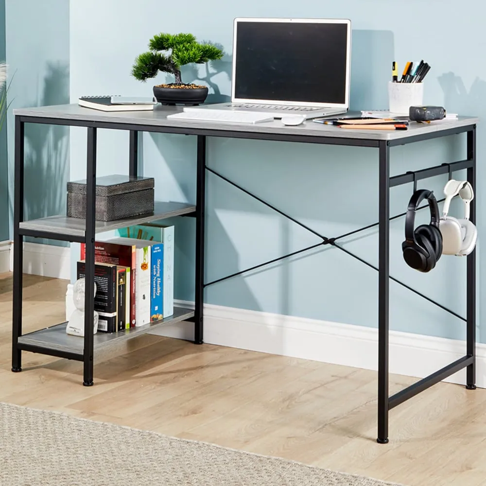 Stanton 2 Shelf Computer Desk with Hook - Grey, MDF