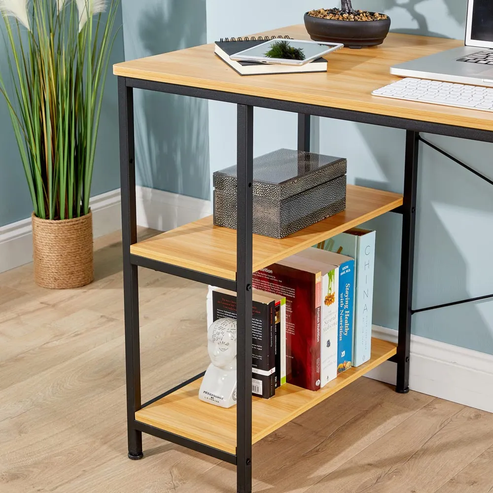 Stanton 2 Shelf Computer Desk with Hook - Light Oak, MDF