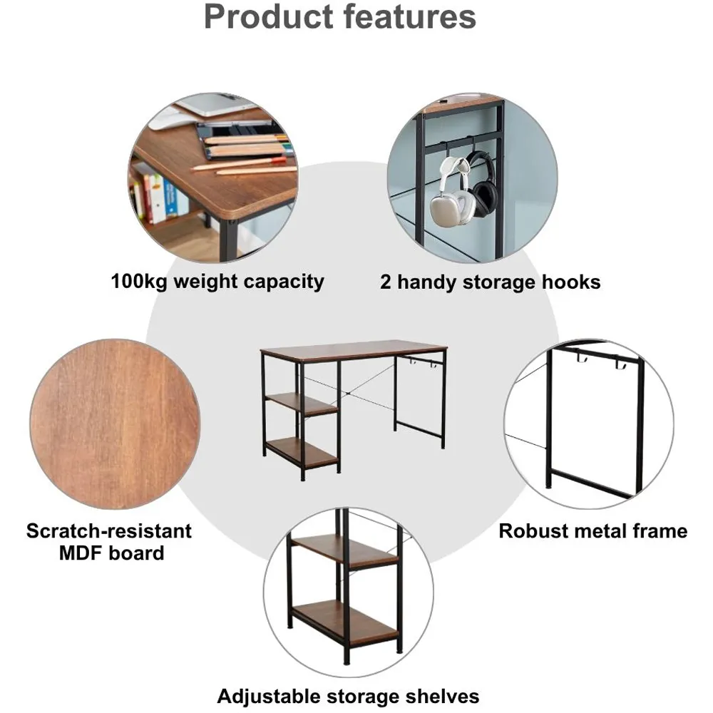 Stanton 2 Shelf Computer Desk with Hook - Light Oak, MDF