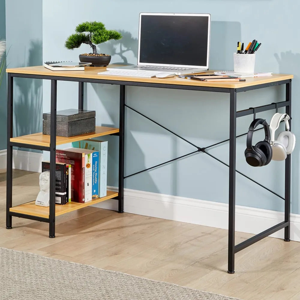 Stanton 2 Shelf Computer Desk with Hook - Light Oak, MDF