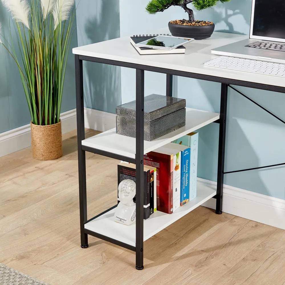 Stanton 2 Shelf Computer Desk with Hook - White, MDF