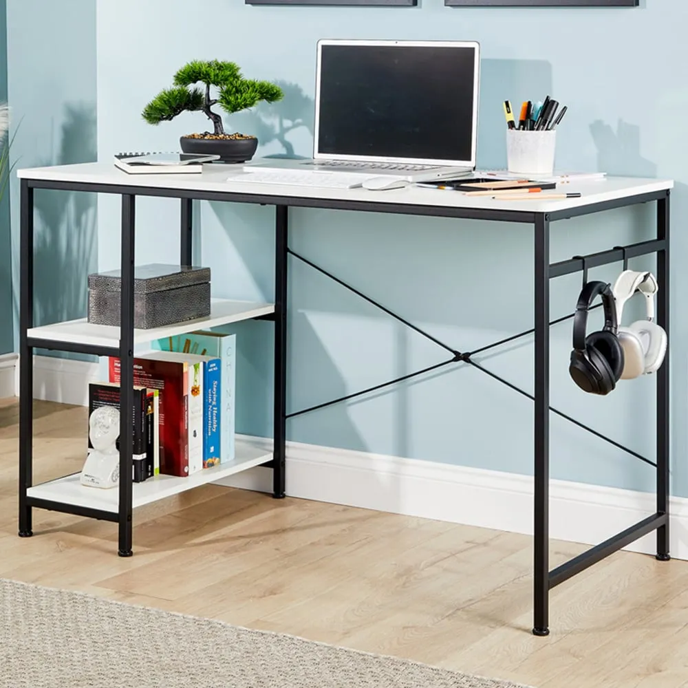 Stanton 2 Shelf Computer Desk with Hook - White, MDF