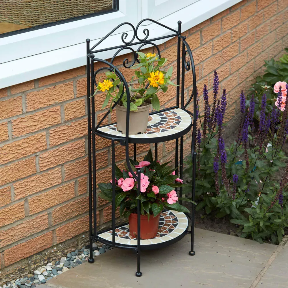 Sunflower Mosaic 2 Shelf Plant Stand - Black, Metal