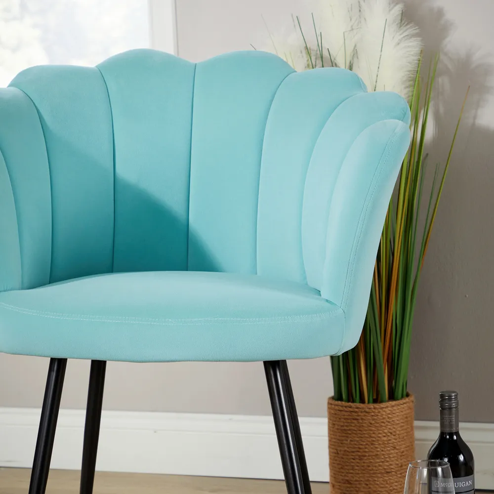 Teal Scallop Accent Chair with Black Legs - Blue