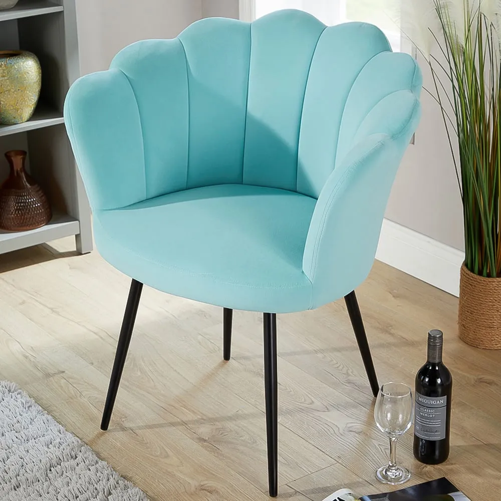 Teal Scallop Accent Chair with Black Legs - Blue image