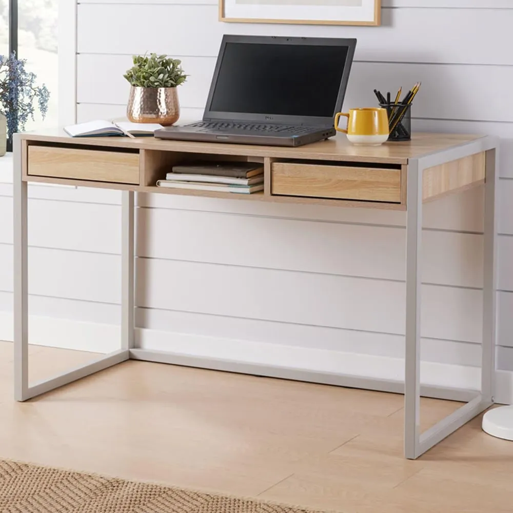Toronto 2 Drawer Computer Desk with Shelf - Brown, Oak image