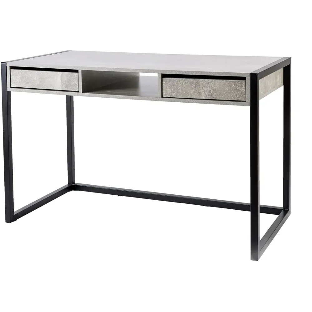 Toronto 2 Drawer Office Desk - Black, Concrete Effect