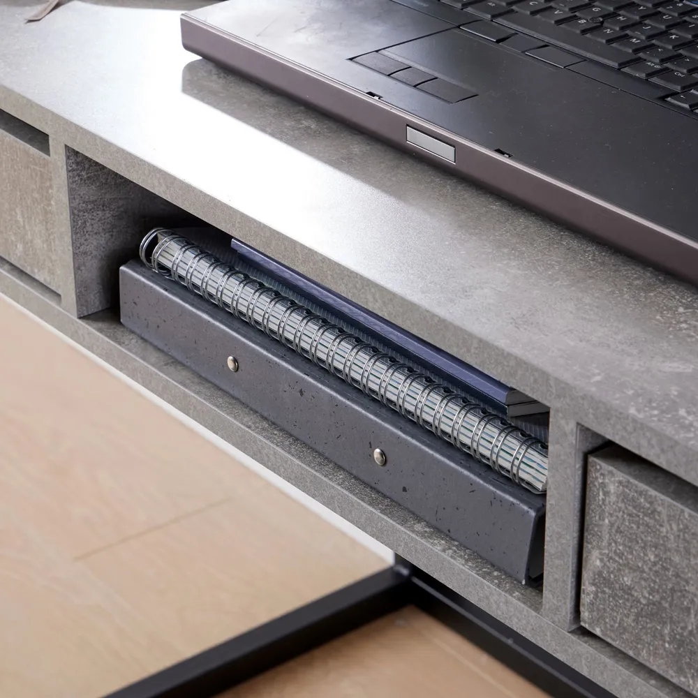 Toronto 2 Drawer Office Desk - Black, Concrete Effect