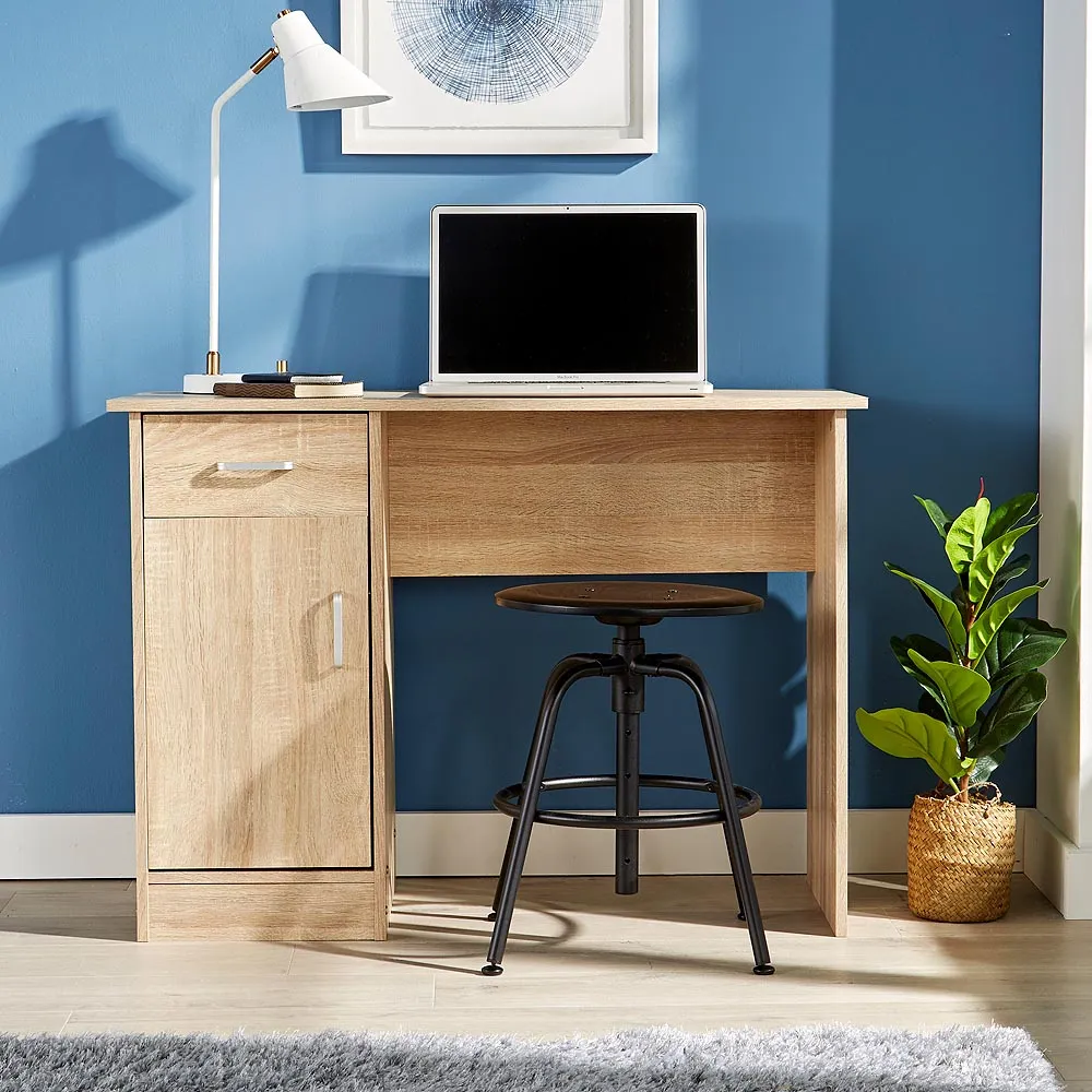 Tyler Computer Desk with Storage Cupboard - Brown, Oak