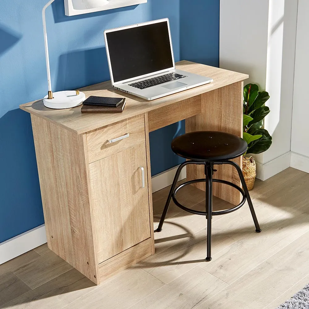 Tyler Computer Desk with Storage Cupboard - Brown, Oak
