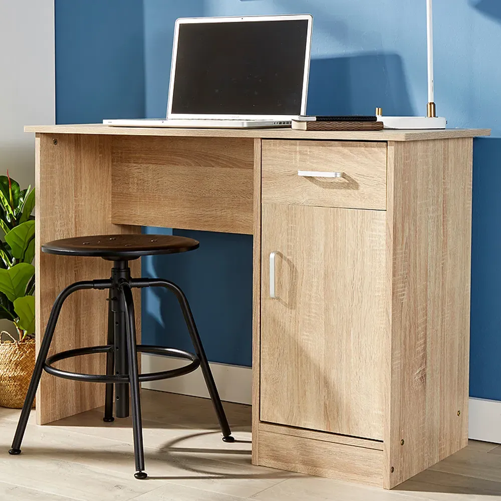Tyler Computer Desk with Storage Cupboard - Brown, Oak
