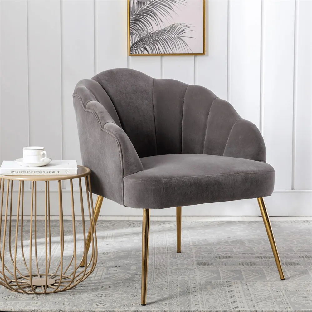 Valerie Shell Backed Armchair - Grey, Velvet