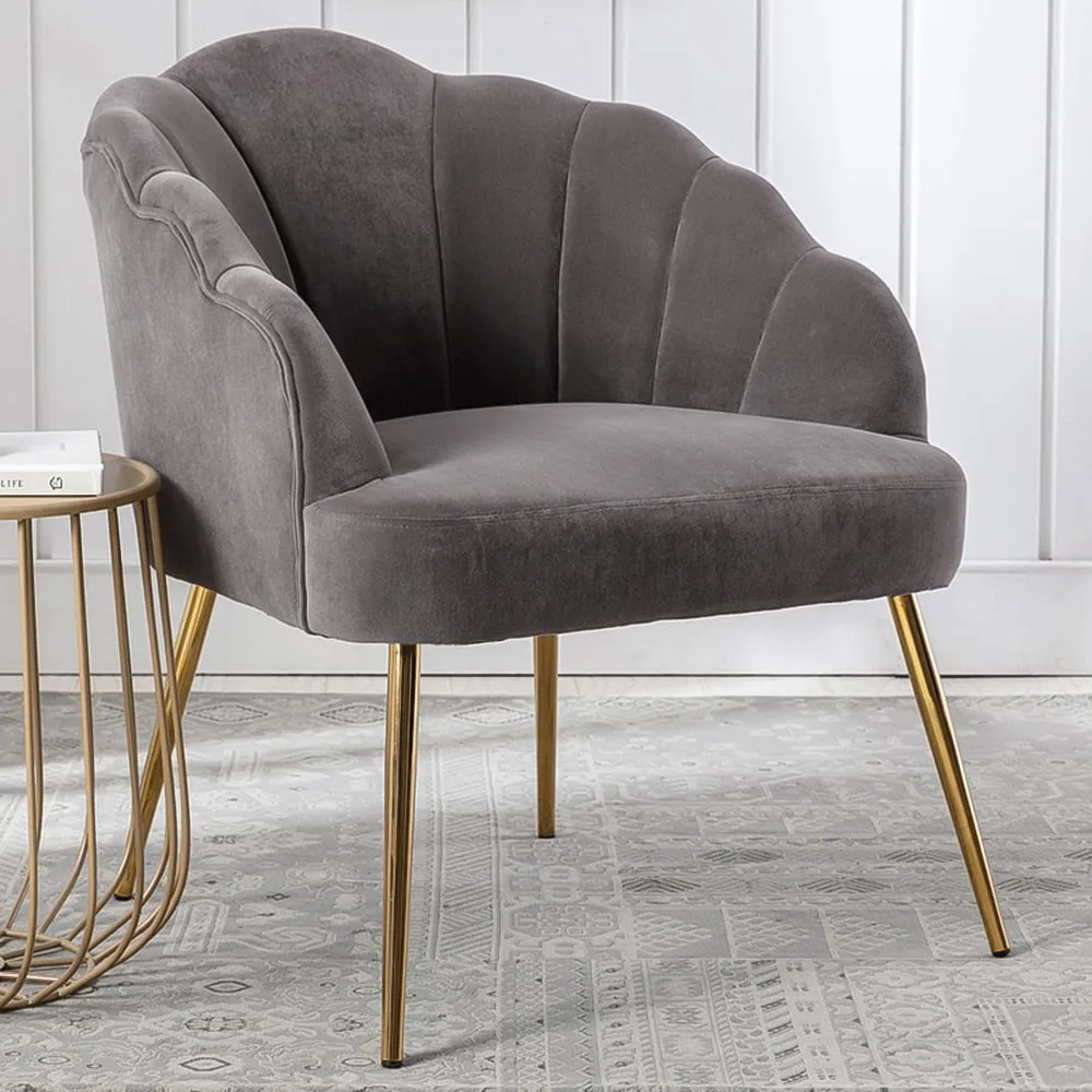 Valerie Shell Backed Armchair - Grey, Velvet image