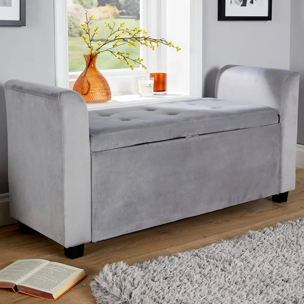 Verona Sleigh Window Seat with Storage - Green, Velvet