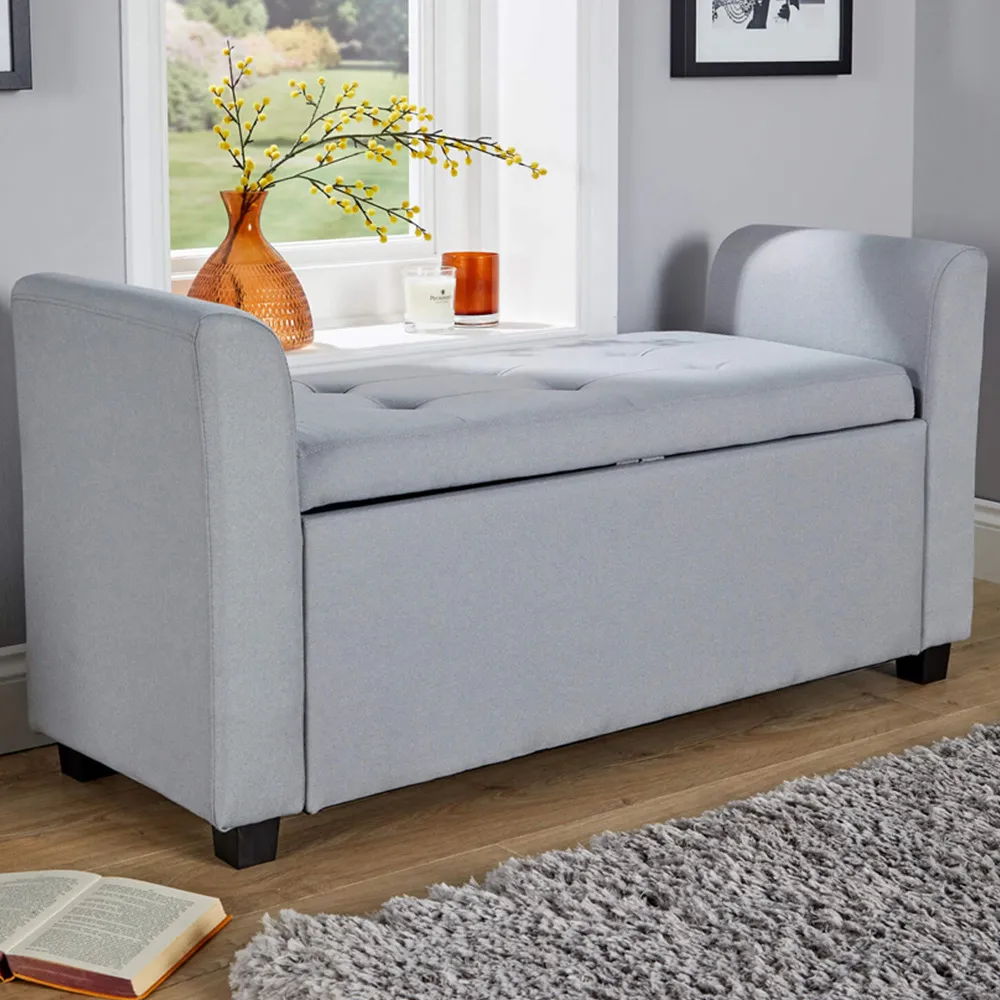 Verona Sleigh Window Seat with Storage - Light Grey