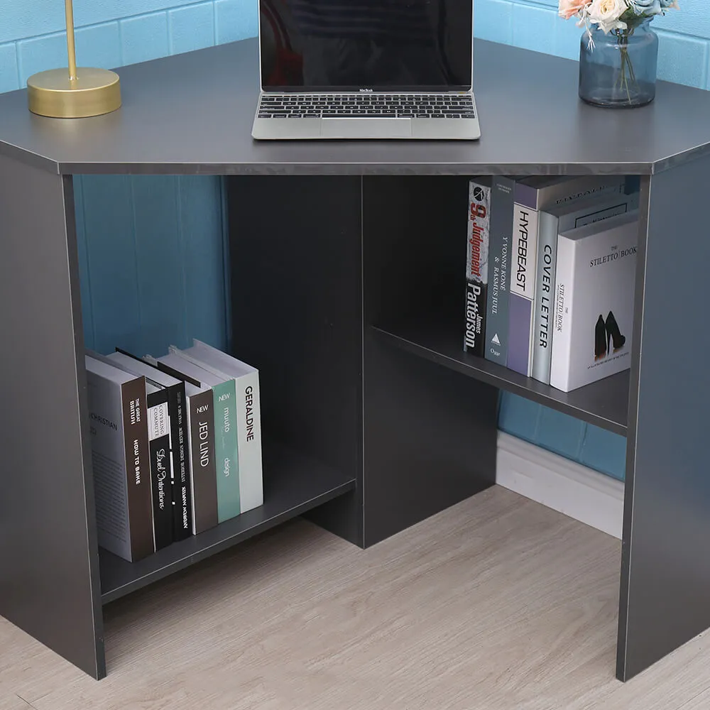 Wellington 2 Shelf Corner Computer Desk - Grey