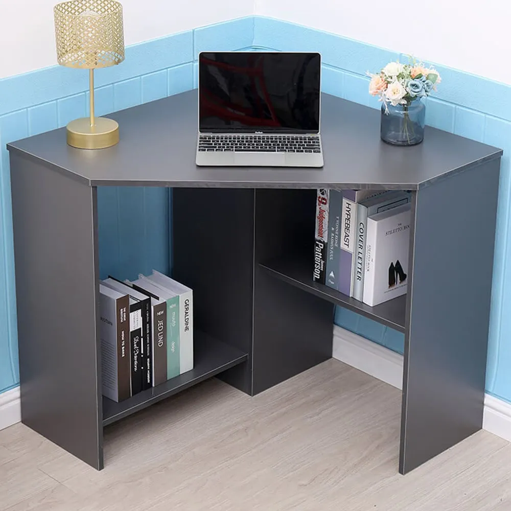 Wellington 2 Shelf Corner Computer Desk - Grey