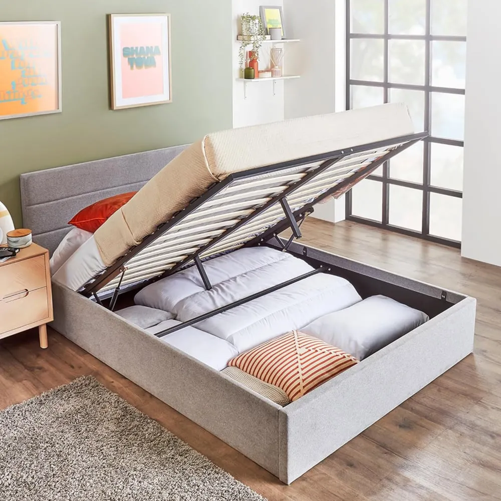 Double Bed Frame with Storage - Grey, Linen