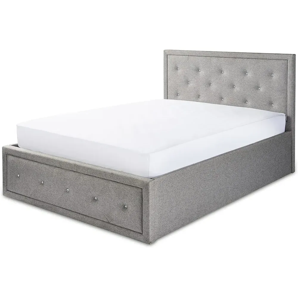 Double Crystal Ottoman Bed with Storage - Grey, Linen