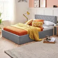 Double Etched Bed Frame with Storage - Grey