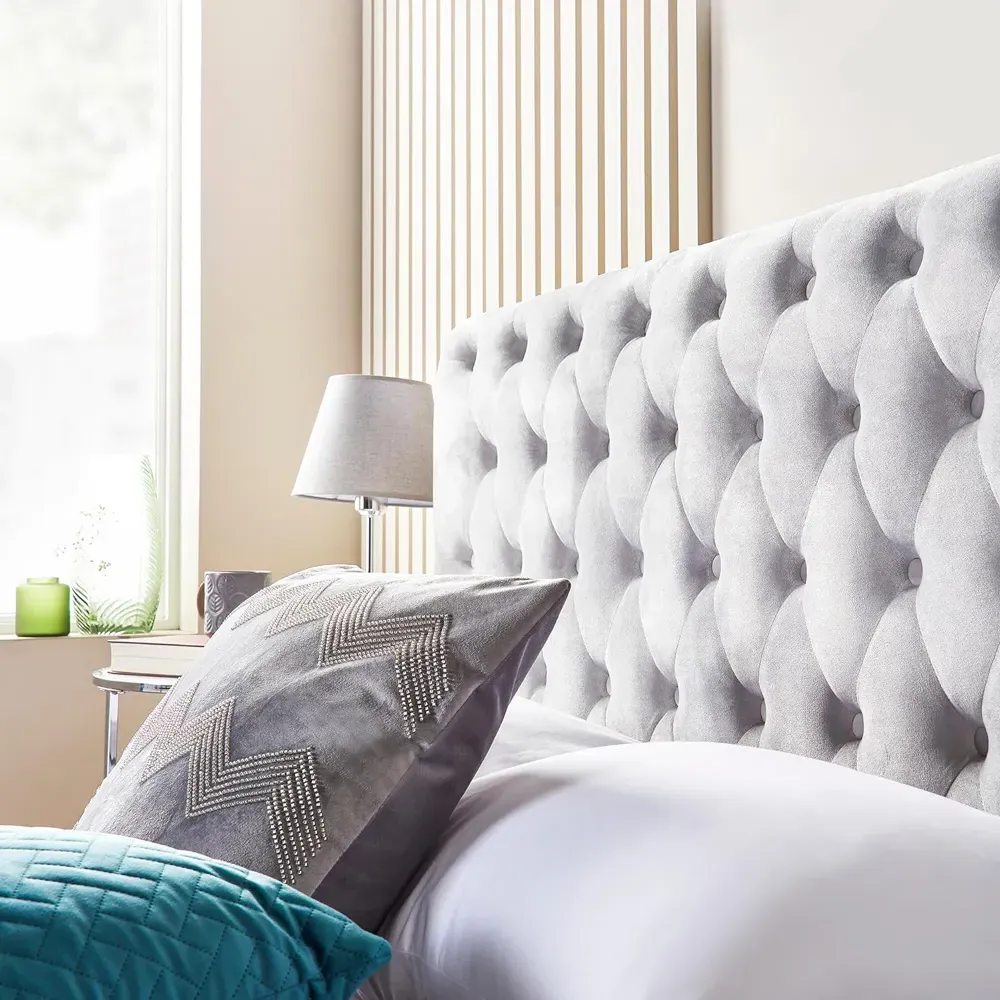 Double Ottoman Bed with Mattress - Grey, Velvet