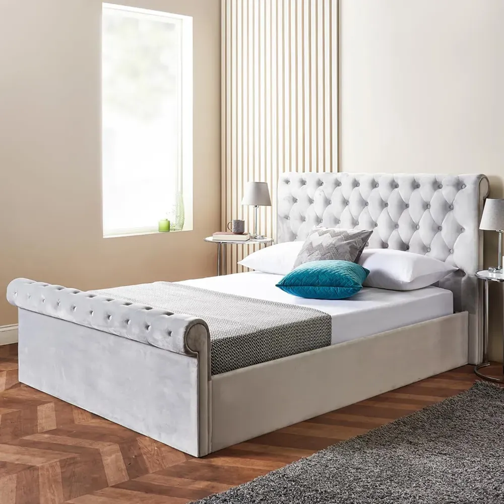 Double Ottoman Bed with Mattress - Grey, Velvet image