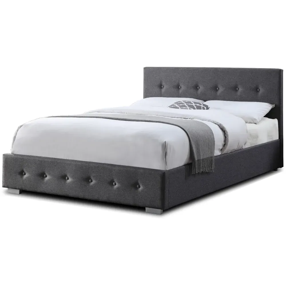 Double Ottoman Bed with Storage - Dark Grey, Linen