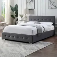 Double Ottoman Bed with Storage - Dark Grey, Linen