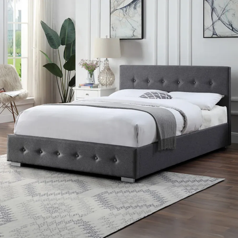 Double Ottoman Bed with Storage - Dark Grey, Linen image