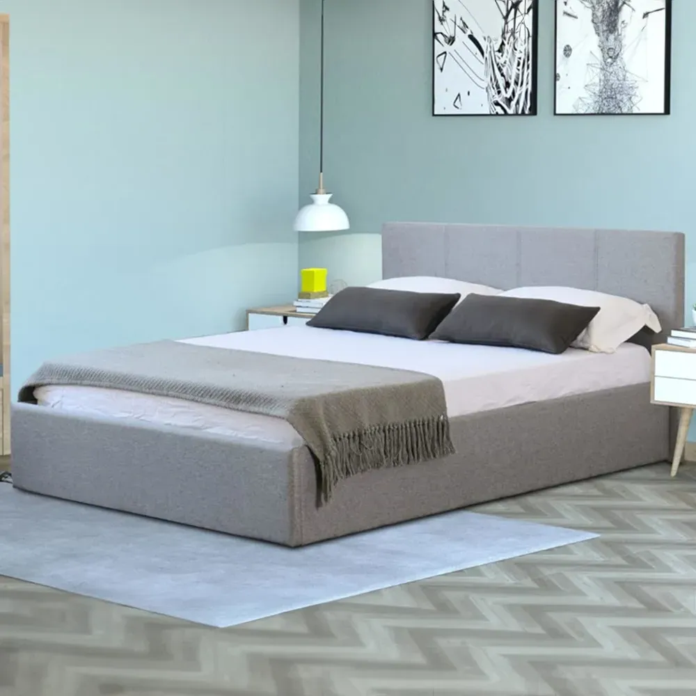 Double Ottoman Bed with Storage - Grey, Linen
