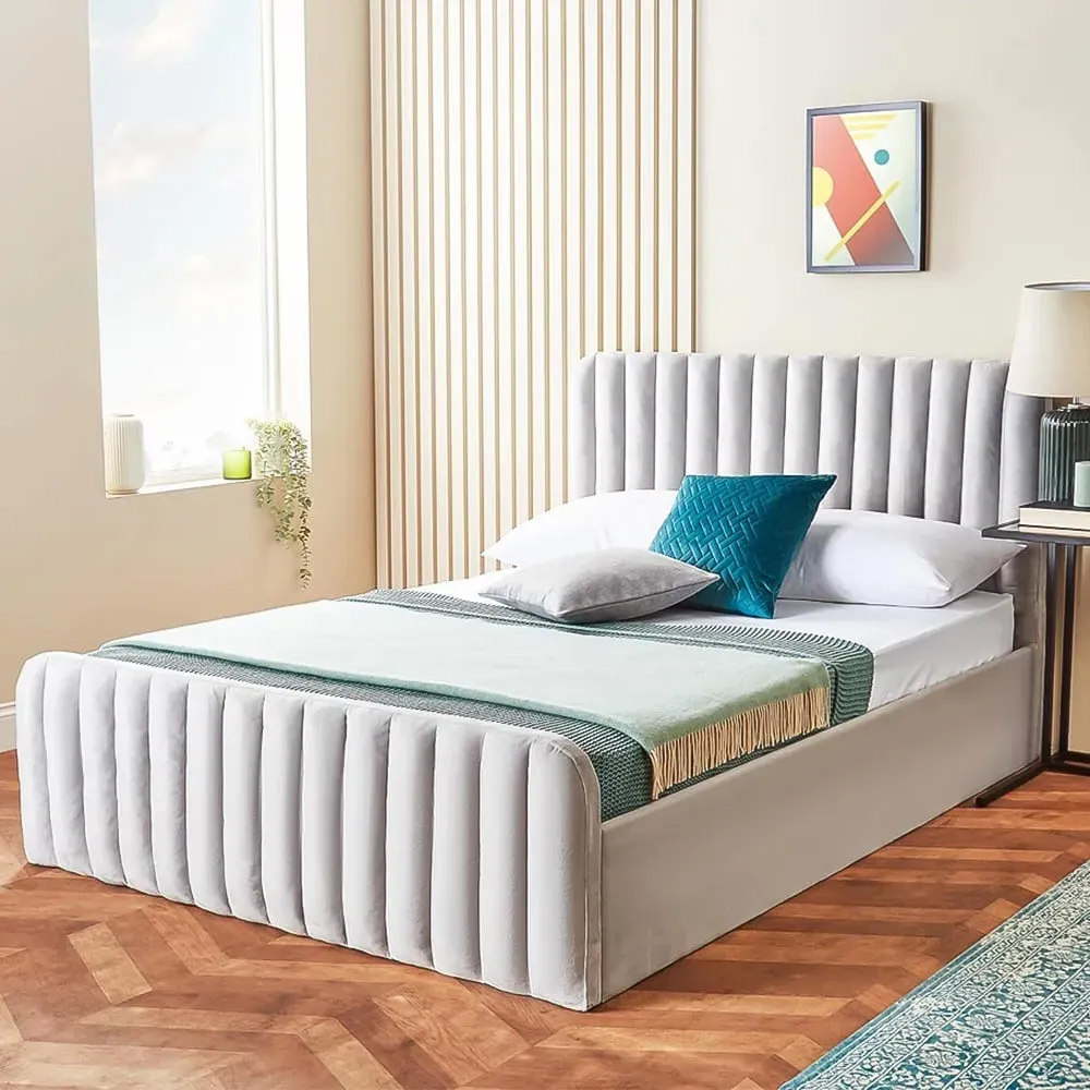Double Ottoman Bed with Storage - Grey, Velvet