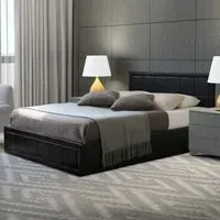 Double Ottoman Storage Bed with Mattress - Black, Leather