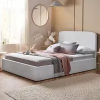 Double Ottoman Storage Bed with Mattress - White, Boucle