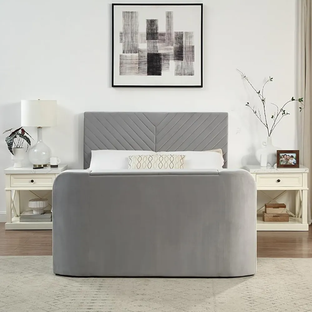 Double Ottoman TV Bed - Grey, Velvet