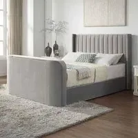 Double Ottoman TV Bed - Grey, Velvet