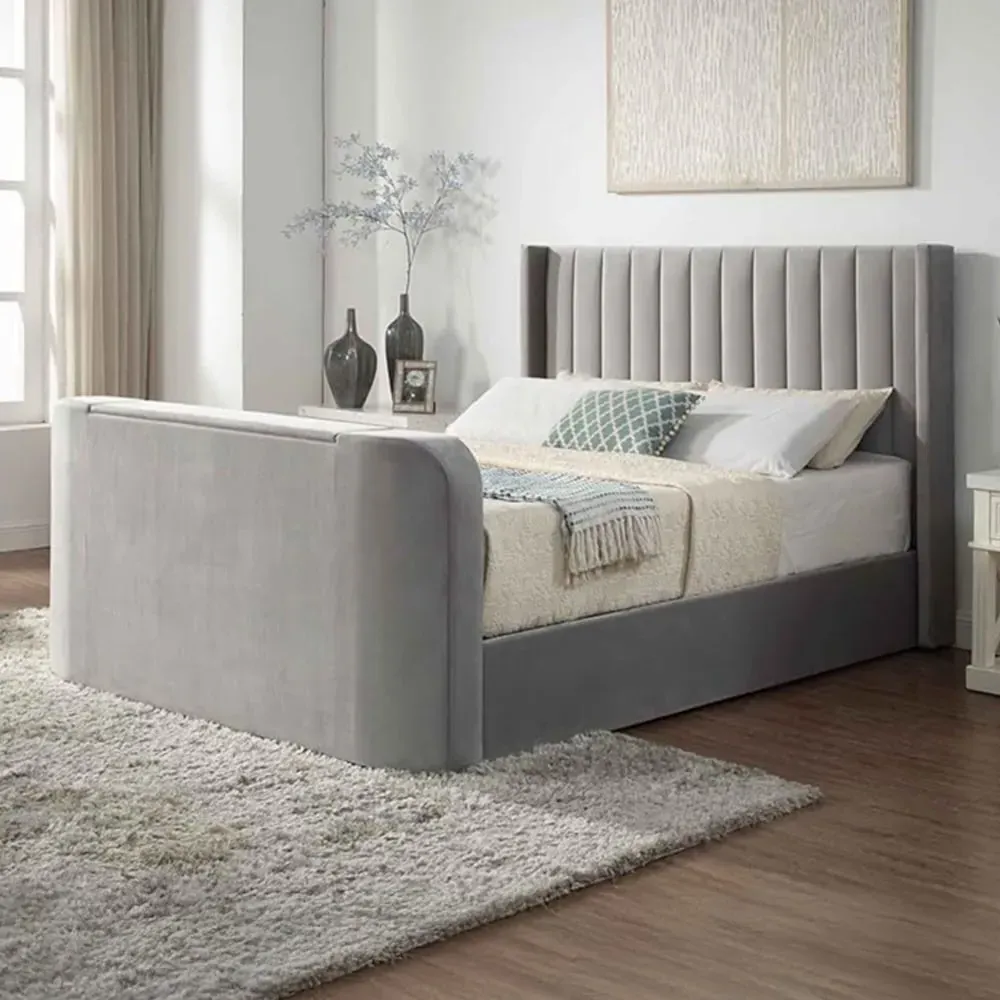 Double Ottoman TV Bed - Grey, Velvet image
