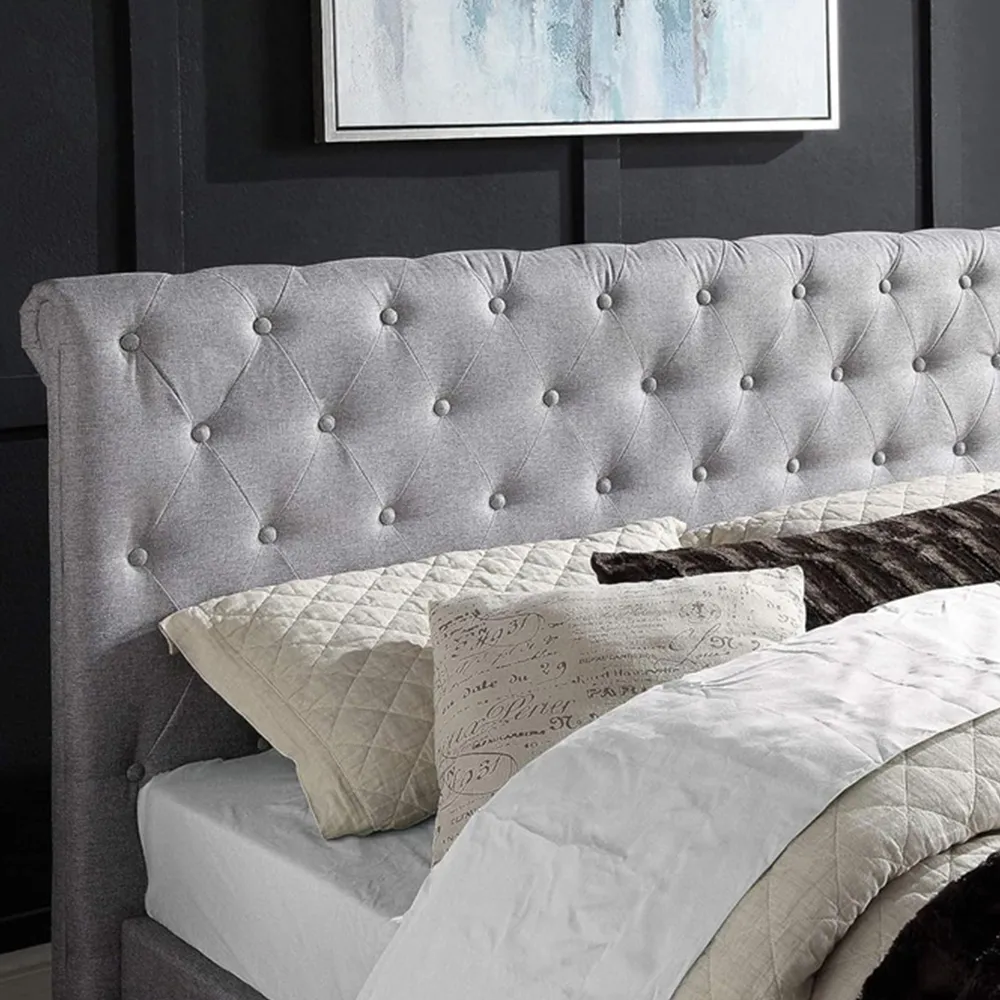 Double Sleigh Ottoman Bed with Mattress - Grey, Linen