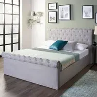 Double Sleigh Ottoman Bed with Mattress - Grey, Linen