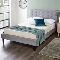 Double Upholstered Bed Frame with Headboard - Grey, Linen