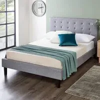 Double Upholstered Bed Frame with Headboard & Mattress - Grey