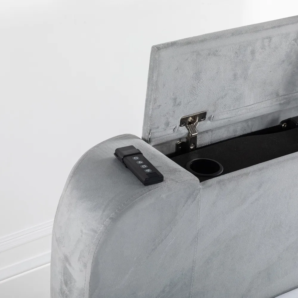 Double Velvet Winged Panel Ottoman TV Bed - Grey