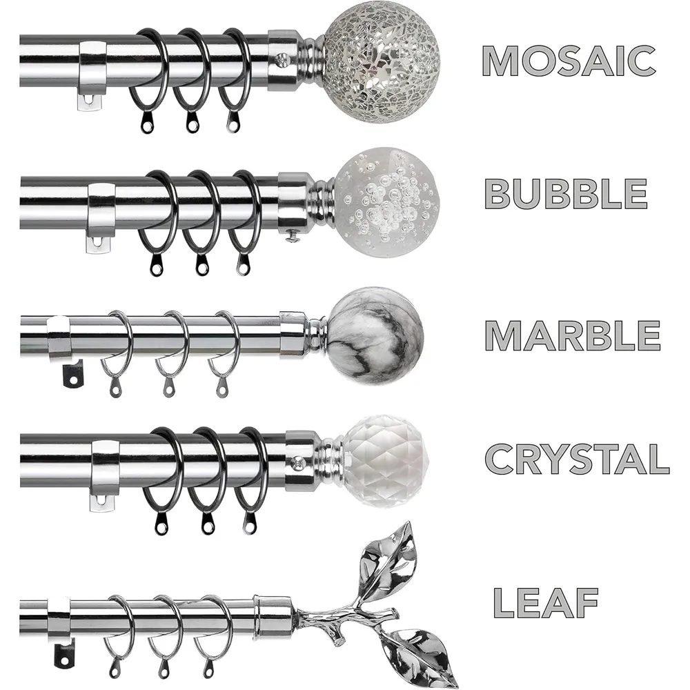 Extendable Curtain Pole with Bubble Finials - Silver, Metal