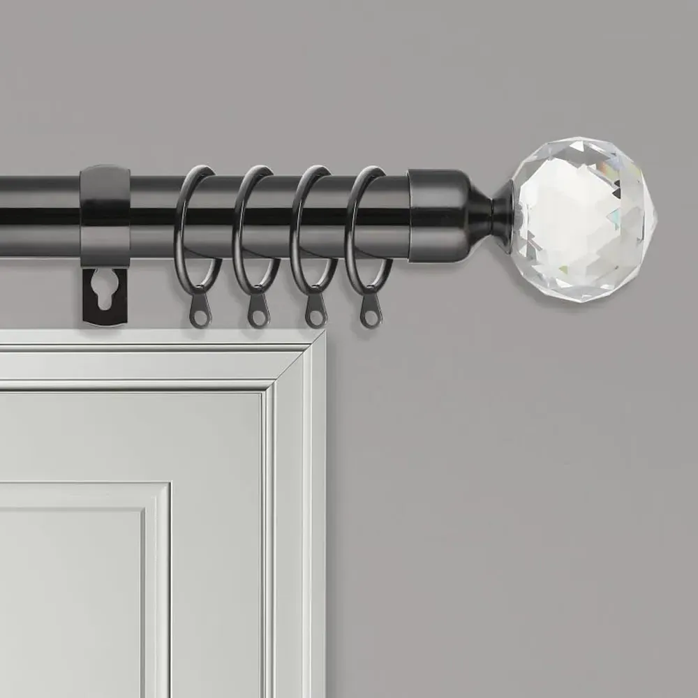 Extendable Curtain Pole with Crystal Finials - Black, Metal