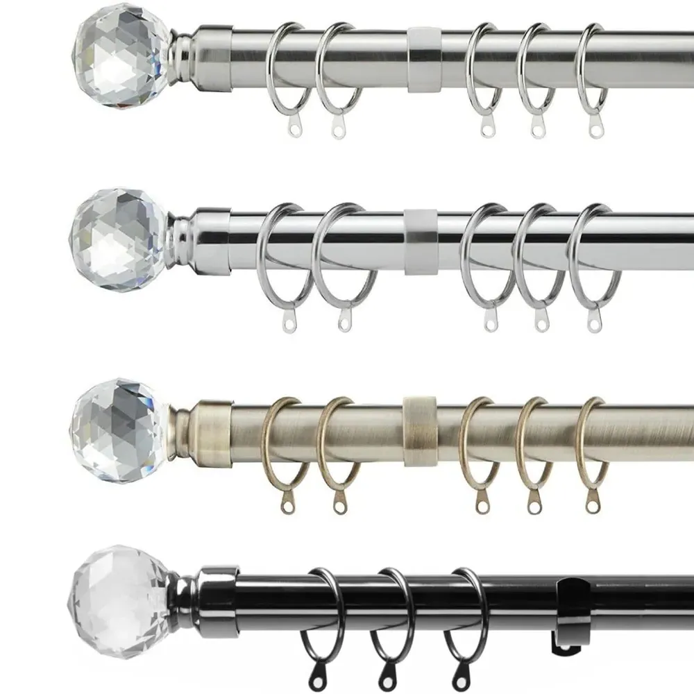 Extendable Curtain Pole with Crystal Finials - Black, Metal