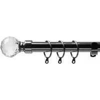 Extendable Curtain Pole with Crystal Finials - Black, Metal