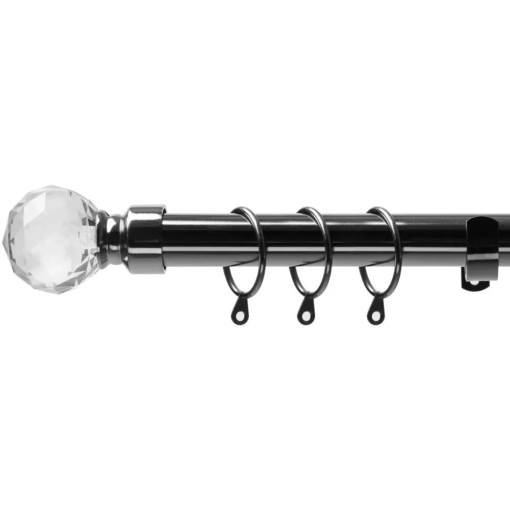 Extendable Curtain Pole with Crystal Finials - Black, Metal